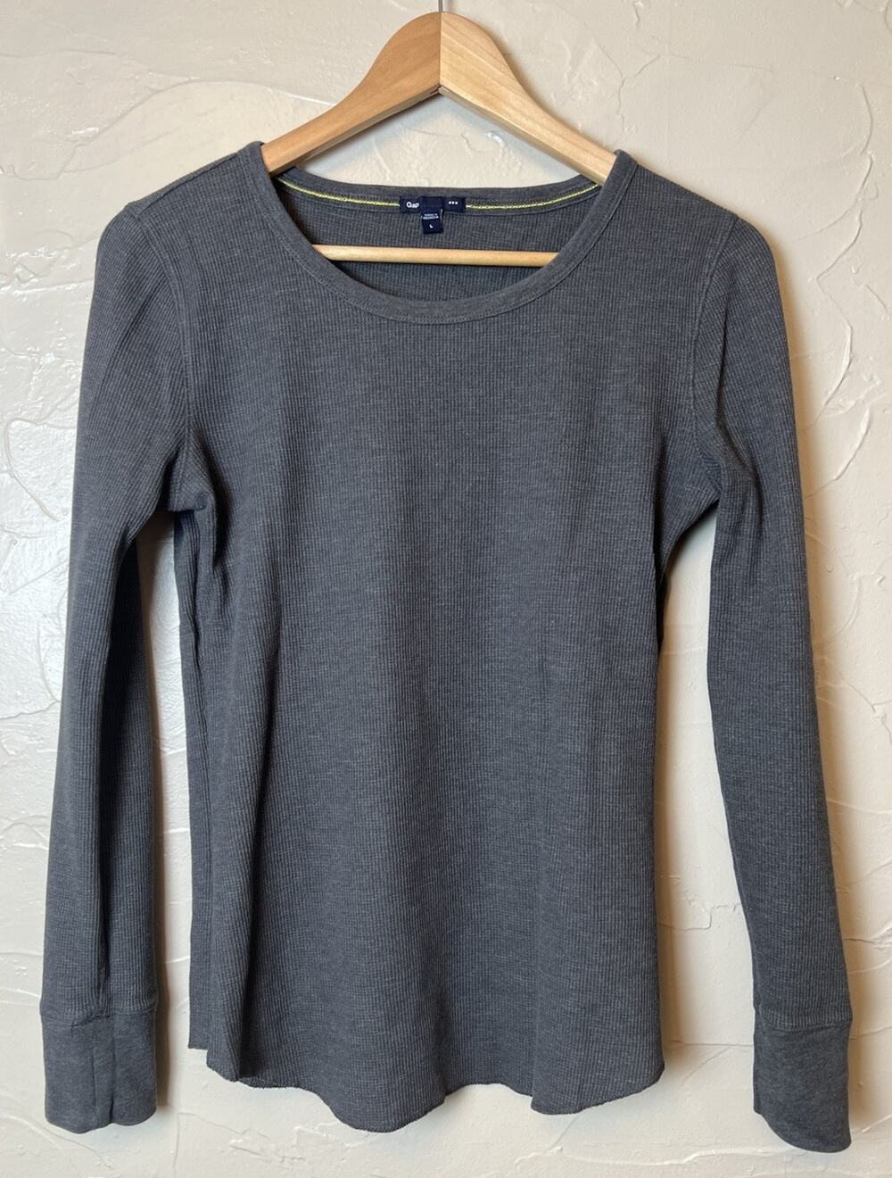 Gap Women’s Ribbed Henley Size Large Charcoal Gray Long Sleeve Waffle Knit